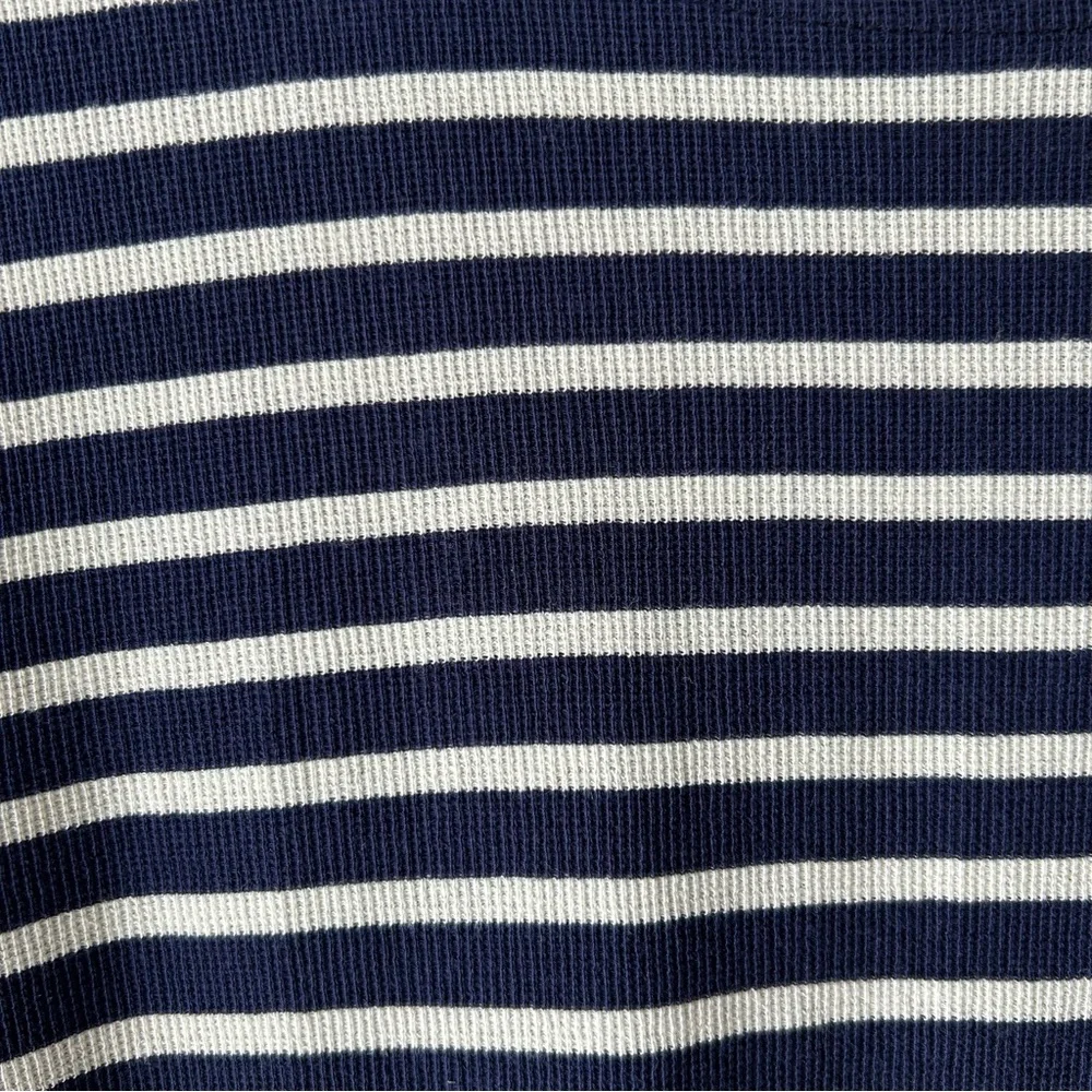 Sail to Sable 100% Cotton Stripe Long Sleeve Button Neck Dress Navy Ivory Gold M